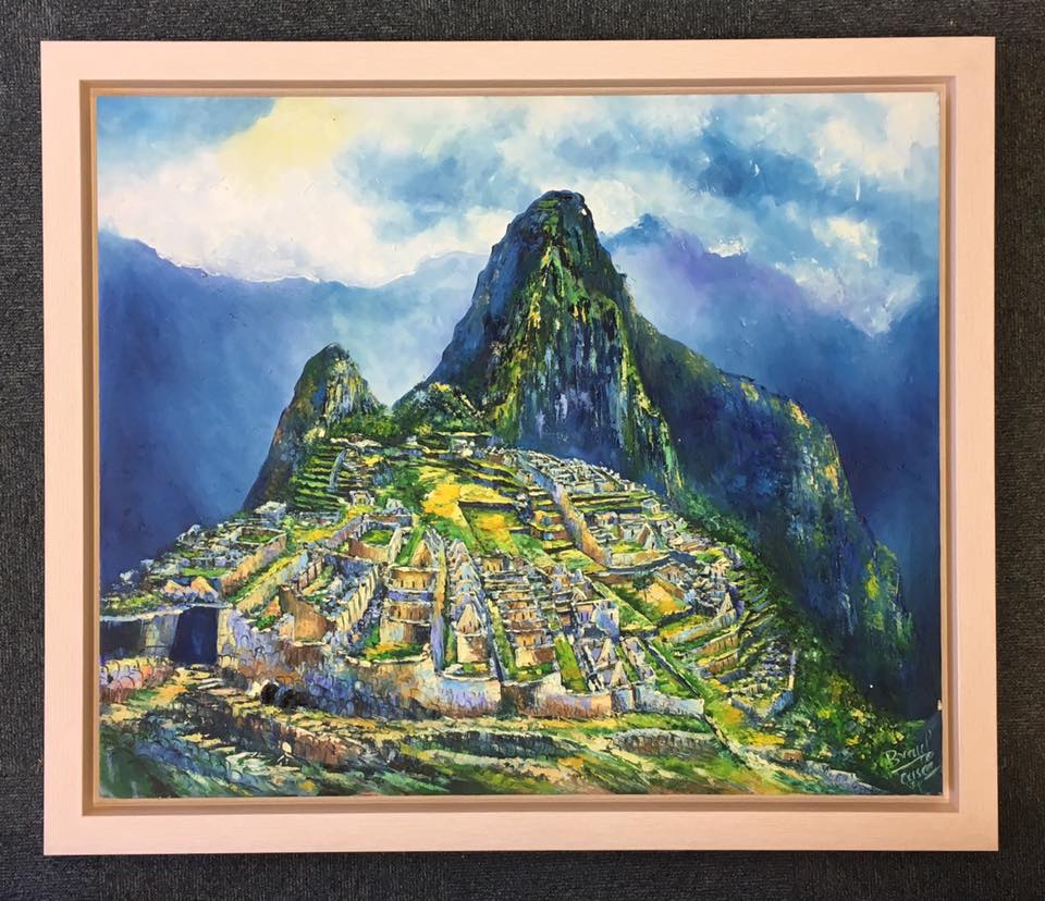 Machu Picchu painting in a wooden frame