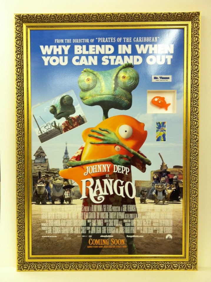 Rango poster in a detailed golden frame